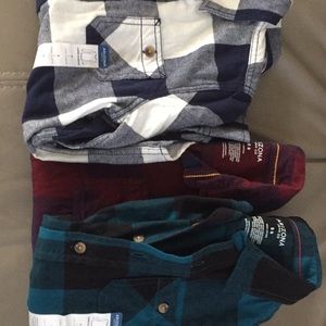 3 Boys Plaid Flannel Shirts, 2 with tag, 1 w/o tag